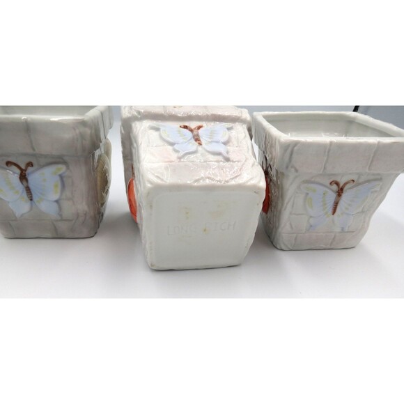 Long Rich Small Ceramic Planters Set of 3 Decorated w/ Garden Bugs - Picture 2 of 8
